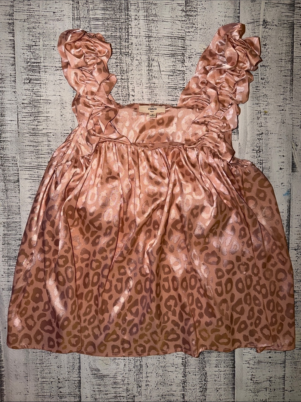 Satin Pink Leopard Print Ruffle Strap Top - Picture 1 of 4